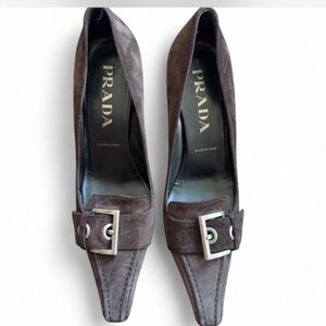 VTG Prada Women's Dark Brown Suede Buckle Heels